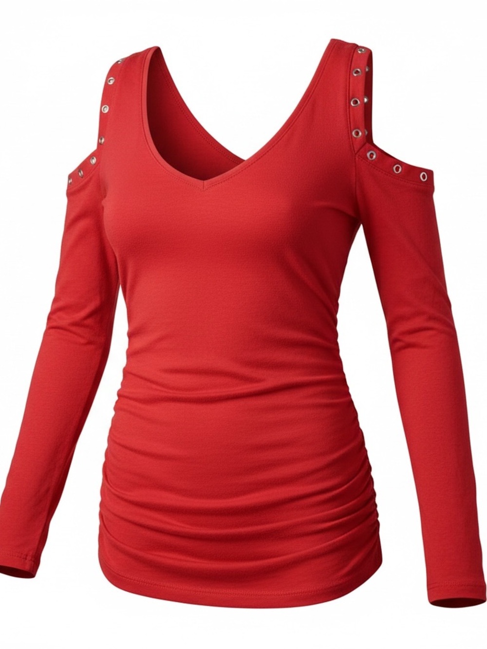 Jennifer Lopez Red Top with Eyelet Accents